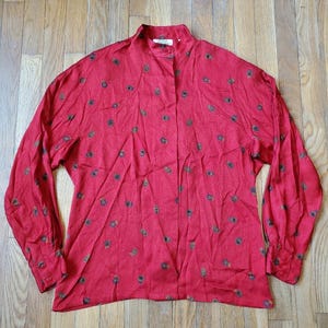 Vintage Linda Allard Ellen Tracy 100% Silk Button Up Patterned Blouse Size 10