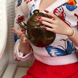 Miniature Brass Pot Container for Dollhouse Dollhouse