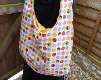 Handmade Shoulder/Beach Bag Cotton Fabric Cats And Pigs Print
