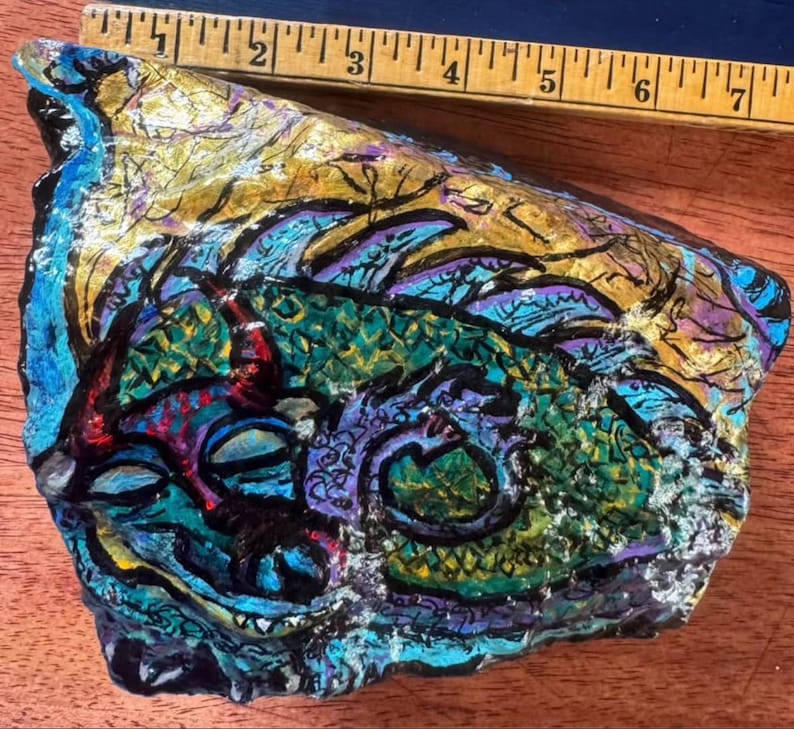 Colorful Sleeping Dragon Rock, Hand Painted Acrylic, 5-inch Tall - Etsy