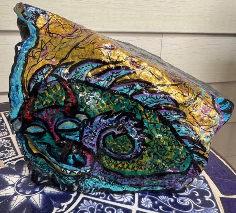 Colorful Sleeping Dragon Rock, Hand Painted Acrylic, 5-inch Tall - Etsy