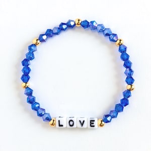 Love Word Bracelet: Glass and Gold Beads, Personalized Word Jewelry, Multiple Colors