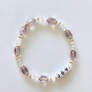 Joy Word Bracelet: Glass and Gold Beads, Positive Bracelets, Personalized Word Jewelry