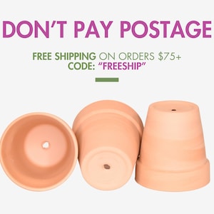 May include: Three terracotta pots, two with drainage holes at the bottom and one with a drainage hole on the side.  DON'T PAY POSTAGE FREE SHIPPING ON ORDERS $75+ CODE: "FREESHIP"