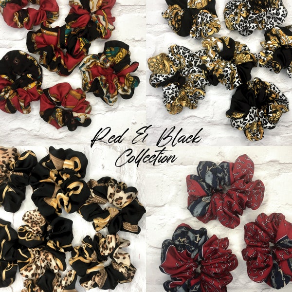 Vintage Scarf Voluminous Scrunchies, Red & Blacks, Choose Your Pattern Luxury Recycled Fashion Large Hair Accessory, Small Gifts For Her