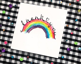 Rainbow Hand Painted Thank You Greetings Card & Wall Art