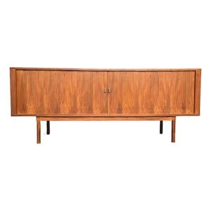 Vintage Mid Century Long Danish Teak Tambour Credenza Sideboard Cabinet by Peter Lovig Teak Furniture Large Media Console Teak Buffet