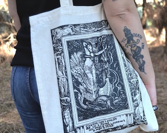 Snowy Lady Canvas Tote Bag | Witchy Fantasy Dark Light Academia Old Engraving Shoulder Bag Woodcut Book Artsy Gothic Mythology Whimsigoth