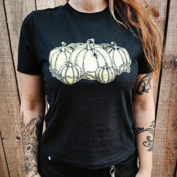 Pumpkin Patch with Spider T-Shirt - Black