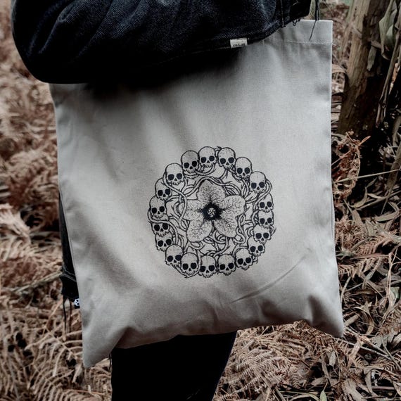 Henbane’s Power Tote Bag | Gothic Botanical Artwork - Grey Edition