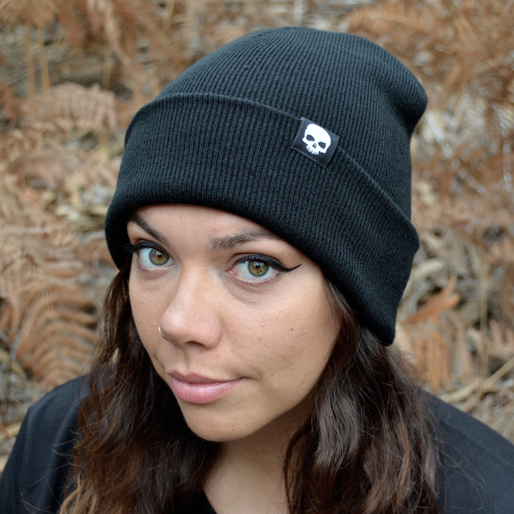 Skull Tag Black Beanie Hat | Alternative Gothic Emo Punk Skull Tag Black Beanie Hat | Alternative Gothic Emo Punk