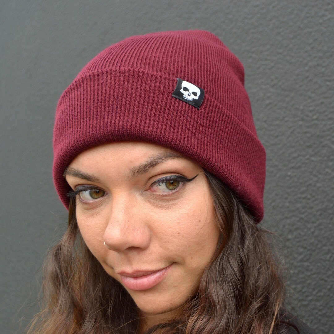 Skull Tag Bordeaux Beanie Hat Alternative Gothic Emo Punk Etsy