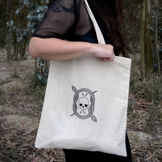 Venomous Snake & Skull Canvas Tote Bag | Gothic Whimsigoth