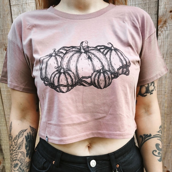 Pumpkin Patch with Spider Crop Top T-Shirt - Hazy Pink
