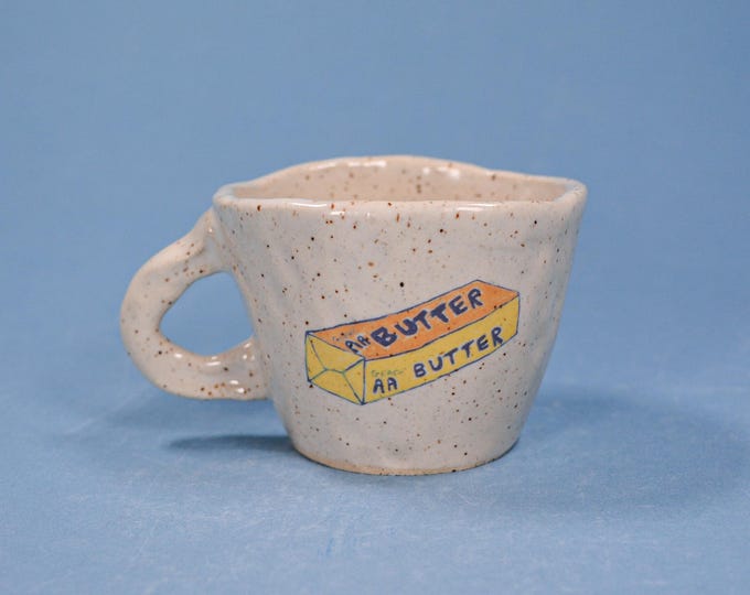 Handmade Stoneware Espresso Cup with Butter Design, Microwave and Dishwasher Safe, 2-4 oz. Perfect Mug for Morning Espresso.