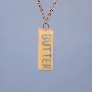 Mini Butter Necklace – Handmade Ceramic Butter Pendant Jewelry, Whimsical Food Charm Necklace