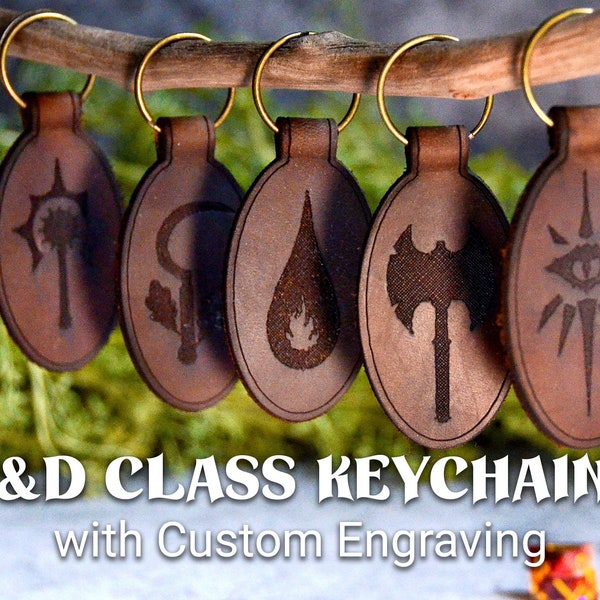 Dnd Leather Keychain with All Player Classes | Custom Engraving Gift | Dungeons and Dragons Gift for Dungeon Master | Personalized Message