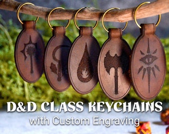 Dnd Leather Keychain with All Player Classes | Custom Engraving Gift | Dungeons and Dragons Gift for Dungeon Master | Personalized Message