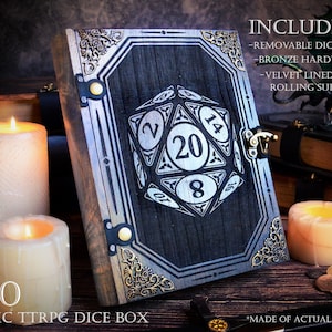 D&D Dice Box - &quot;D20&quot; Mystic Battle Box w/ Dice Tower | DnD Dice Tray, Book Box | Dungeons and Dragons | Pathfinder | Gift