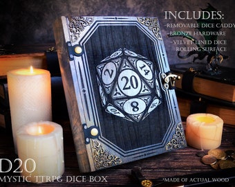 D&D Dice Box - "D20" Mystic Relief Engraved Spell Tome | DnD Dice Tray, Book Box | Dungeons and Dragons | Pathfinder | Gift