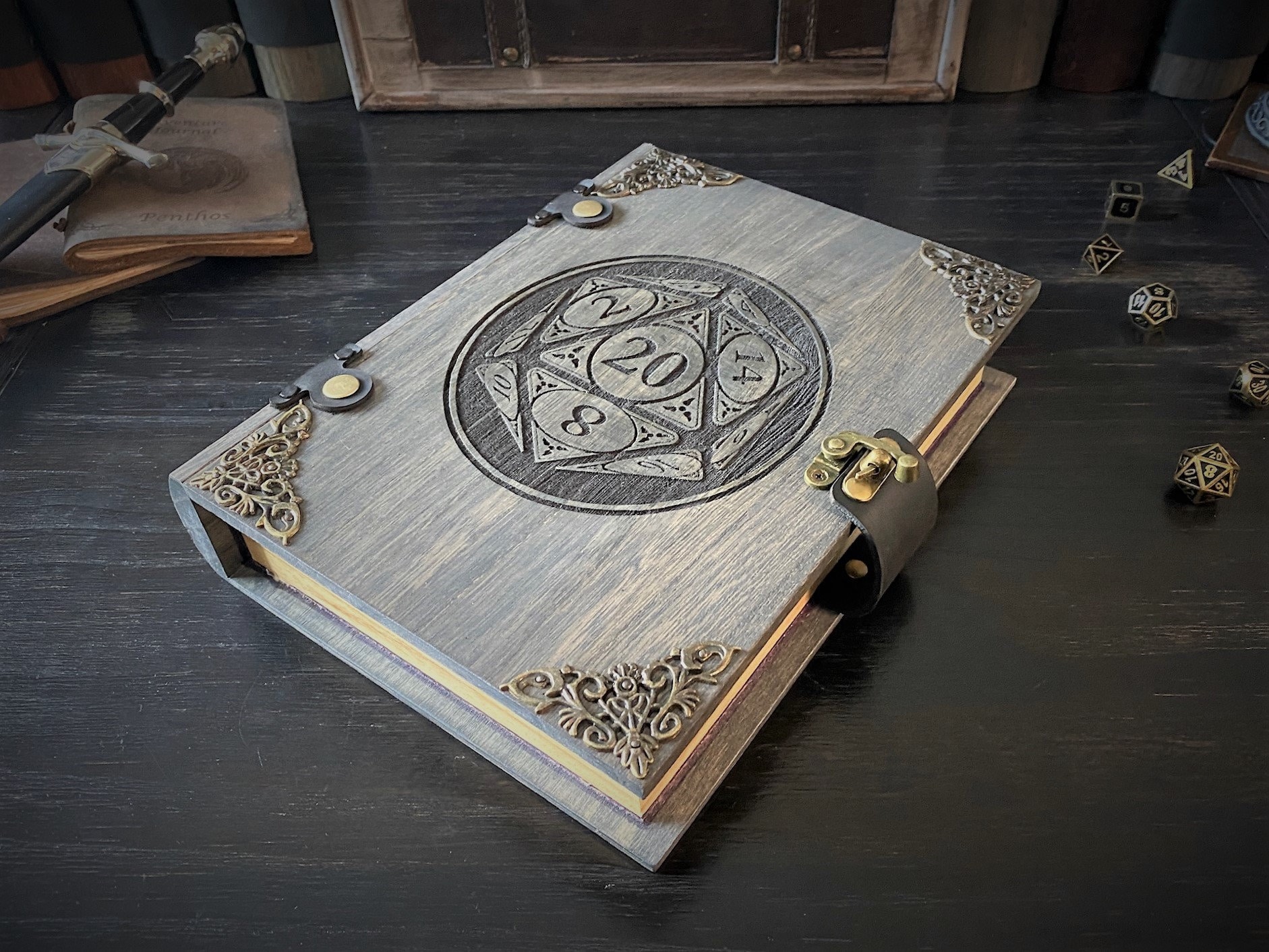 D&D Dice Box D20 Mystic Engraved Spell Tome Etsy