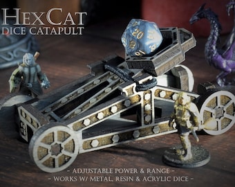 Dice Catapult - HexCat Adjustable Range Launcher for D&D / RPG Tabletop Games - Dungeons and Dragons | DnD | Pathfinder | Gift