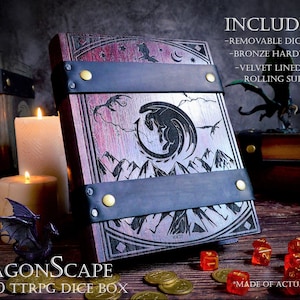 D&D Dice Box - &quot;DragonScape&quot; Nat20 Battle Box w/ Dice Tower| DnD Dice Tray, Spell Book Box | Dungeons and Dragons | Pathfinder | Gift