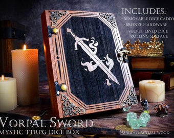 D&D Dice Box - "Vorpal Sword" Mystic Relief Engraved Dice Tome | DnD Dice Tray, Book Box | Dungeons and Dragons | Pathfinder | Gift