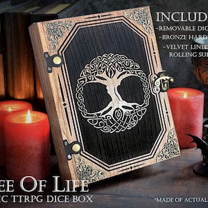 D&D Dice Box - &quot;Tree of Life&quot; Mystic Battle Box w/ Dice Tray | DnD Dice Tray, Spell Book Box | Dungeons and Dragons | Pathfinder | Gift