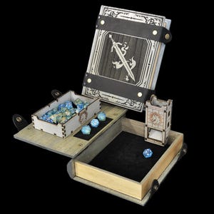 D&D Dice Box - &quot;Dire Wolf&quot; Nat20 Battle Box w/ Dice Tower | DnD Dice Tray, Spell Book Box | Dungeons and Dragons | Pathfinder | Gift