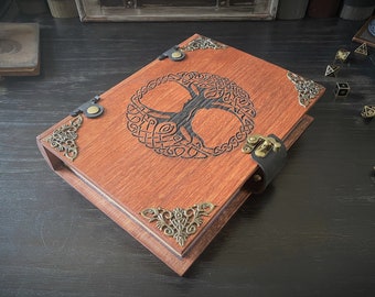 D&D  Dice Box - "Tree of Life" Mystic Legacy Engraved Spell Tome | DnD Dice Tray, Book Box | Dungeons and Dragons | Pathfinder | Gift