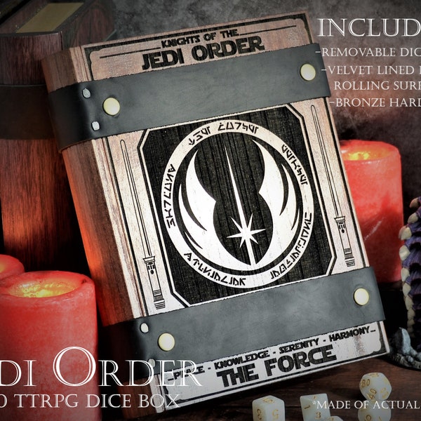 Star Wars Dice Box - "JEDI ORDER" Nat20 Dice Tome |  DnD D&D TTRPG Dice Tray, Spell Book Box | Dungeons and Dragons | Pathfinder | Gift