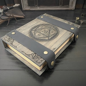 D&D Dice Box - &quot;D20 Burn&quot; Nat20 Legacy Battle Box w/ Dice Towe | DnD Dice Tray, Book Box | Dungeons and Dragons | Pathfinder | Gift