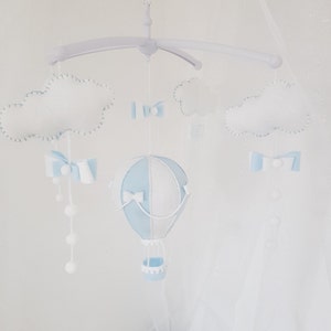 Mobile musical hot air balloon and wool felt cloud for the nursery (customizable to your colors)