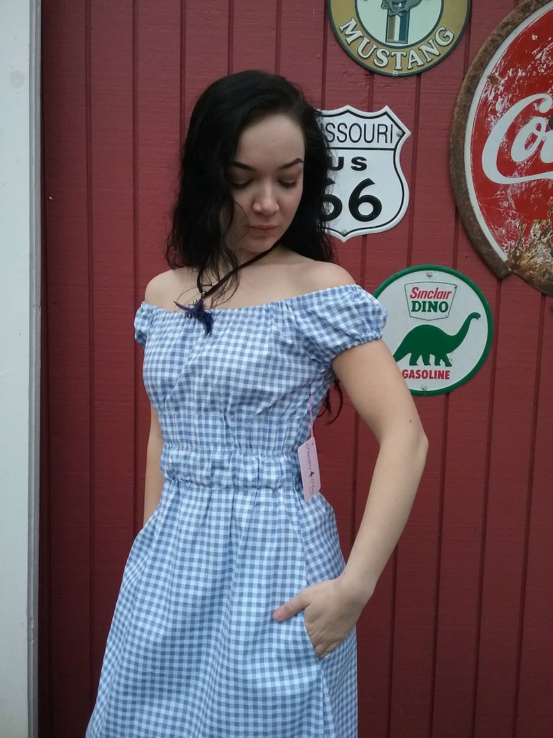 Made in Oregon No sweatshop here ALOT of fun a little vintage The MaryAnn Dress in blue gingham A little country