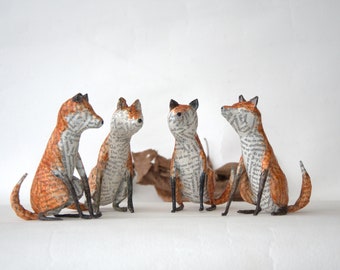 Handcrafted Paper Mache Fox - Detailed Wildlife Sculpture - Eco-Friendly Art for Home