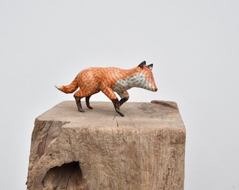 Fairytale fox - Handcrafted Paper mache animal Sculpture | Lifelike Wildlife Art for Home Decor, slow made eco art