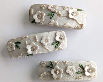 OOAK Floral Hair Barrette, Handmade Polymer Clay French Clip