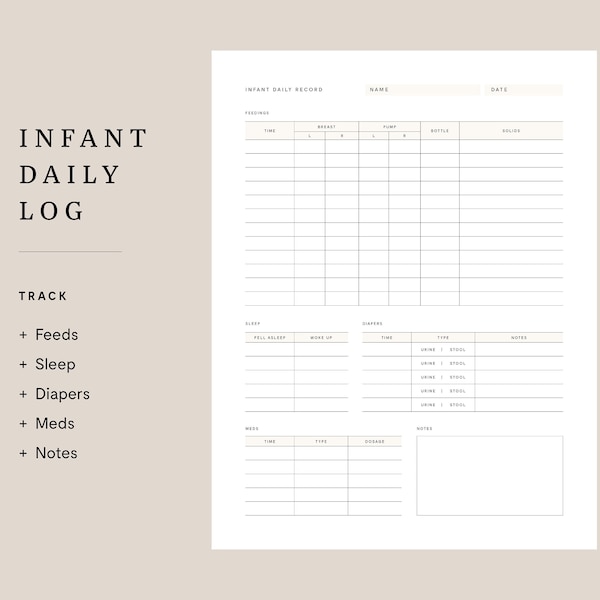 Infant Daily Log Newborn Feeding Chart Diaper Newborn Feeding Log Breastfeeding Tracker Bottle Log Infant Tracker Sheet Baby Feeding Log