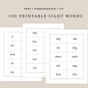 100 Sight Word Cards Pratique Printable Sight Word Minimal Homeschool Sight Word Digital Extra Practice Card Sight Word Practice Reading
