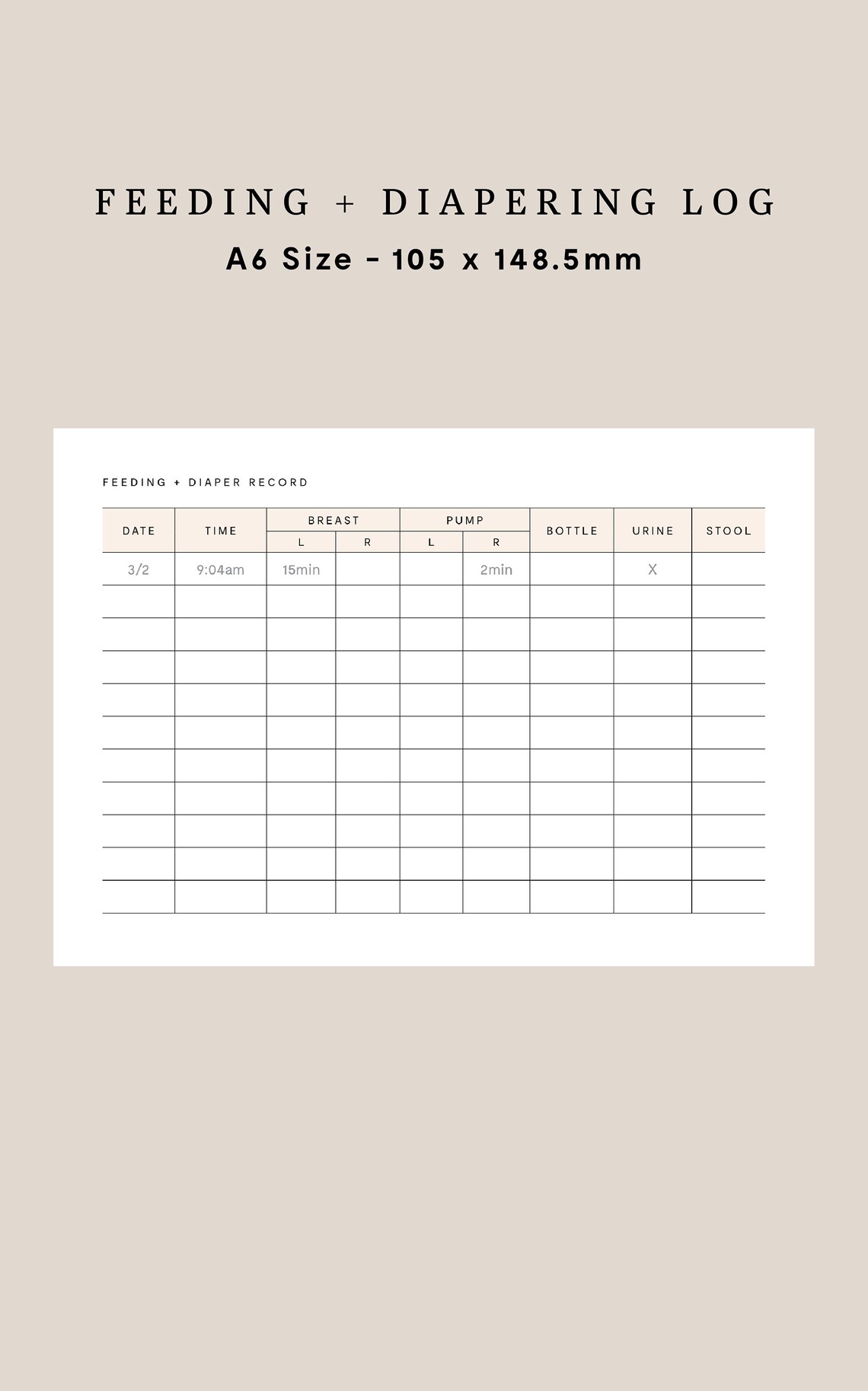 Newborn Feeding Diaper Log Digital Download A6 Diaper Feeding Log ...