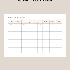 Newborn Feeding Diaper Log Digital Download A6 Diaper Feeding Log ...
