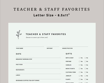 Teacher Favorites Form Fillable PDF Get to Know Your Teacher Form Room Parent Forms Teacher Favorites Sheet Teacher Favorites Printable List