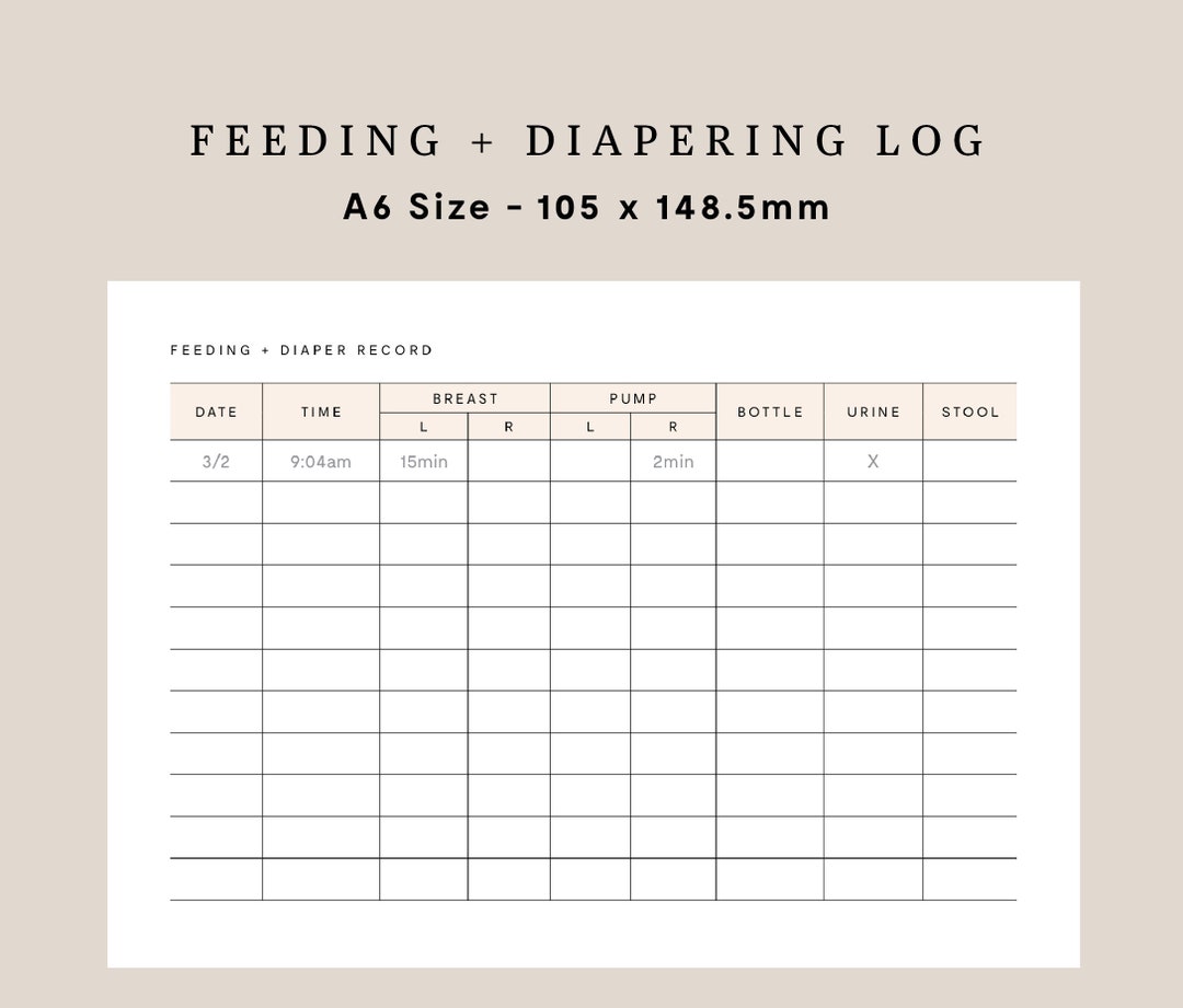 Newborn Feeding Diaper Log Digital Download A6 Diaper Feeding Log ...