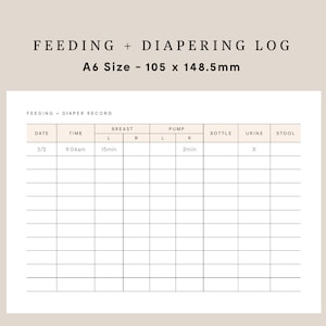 Newborn Feeding Diaper Log Digital Download A6 Diaper Feeding Log ...
