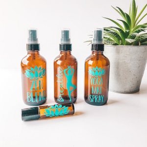 Yoga mat spray label, essential oil labels, yoga labels, yoga essential oil labels, yoga roller bottle labels, Zen blend label, yoga flowers