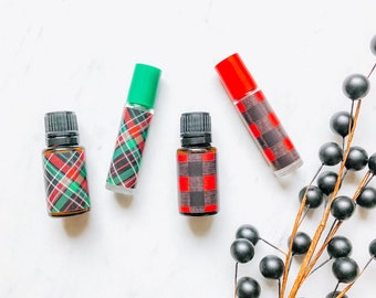 Christmas essential oil labels, Roller-bottle Christmas labels, Roller-bottle Christmas wrap labels, Empty essential oil bottle wrap labels