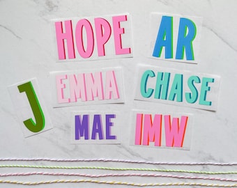 Custom Name Decal, Double Layer Name Sticker, Double Layer Monograms, Custom Monograms, Multi-Colored Name Decal, Multi-Color Monogram