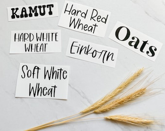 Grain Labels, Grain Decals, Custom Pantry Labels, Kitchen Labels, Canister Labels, Wheat Decals, Wheat Labels, Food Grade Bucket Labels