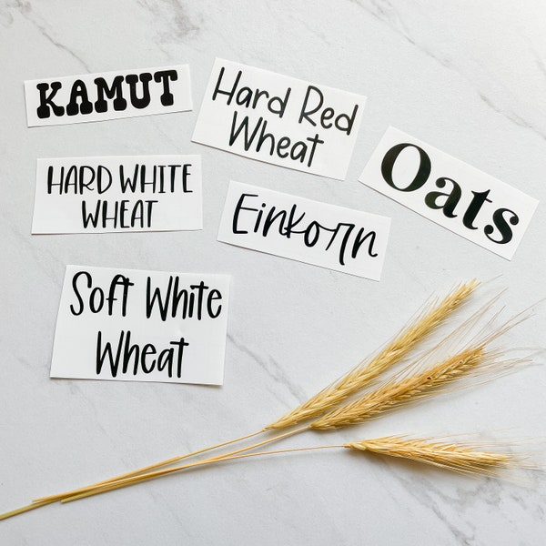 Grain Labels, Grain Decals, Custom Pantry Labels, Kitchen Labels, Canister Labels, Wheat Decals, Wheat Labels, Food Grade Bucket Labels